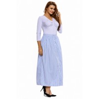 Blue White Stripes Button Front Maxi Skirt